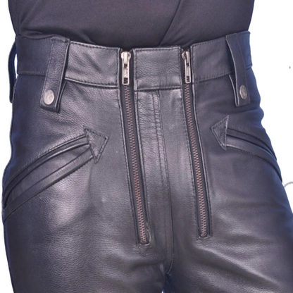 Men’s Cowhide Slim Fit Leather Carpenter Biker Pants