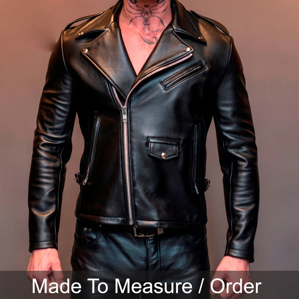 Men’s Genuine Cowhide Leather Biker Jacket – Classic Black Brando Style