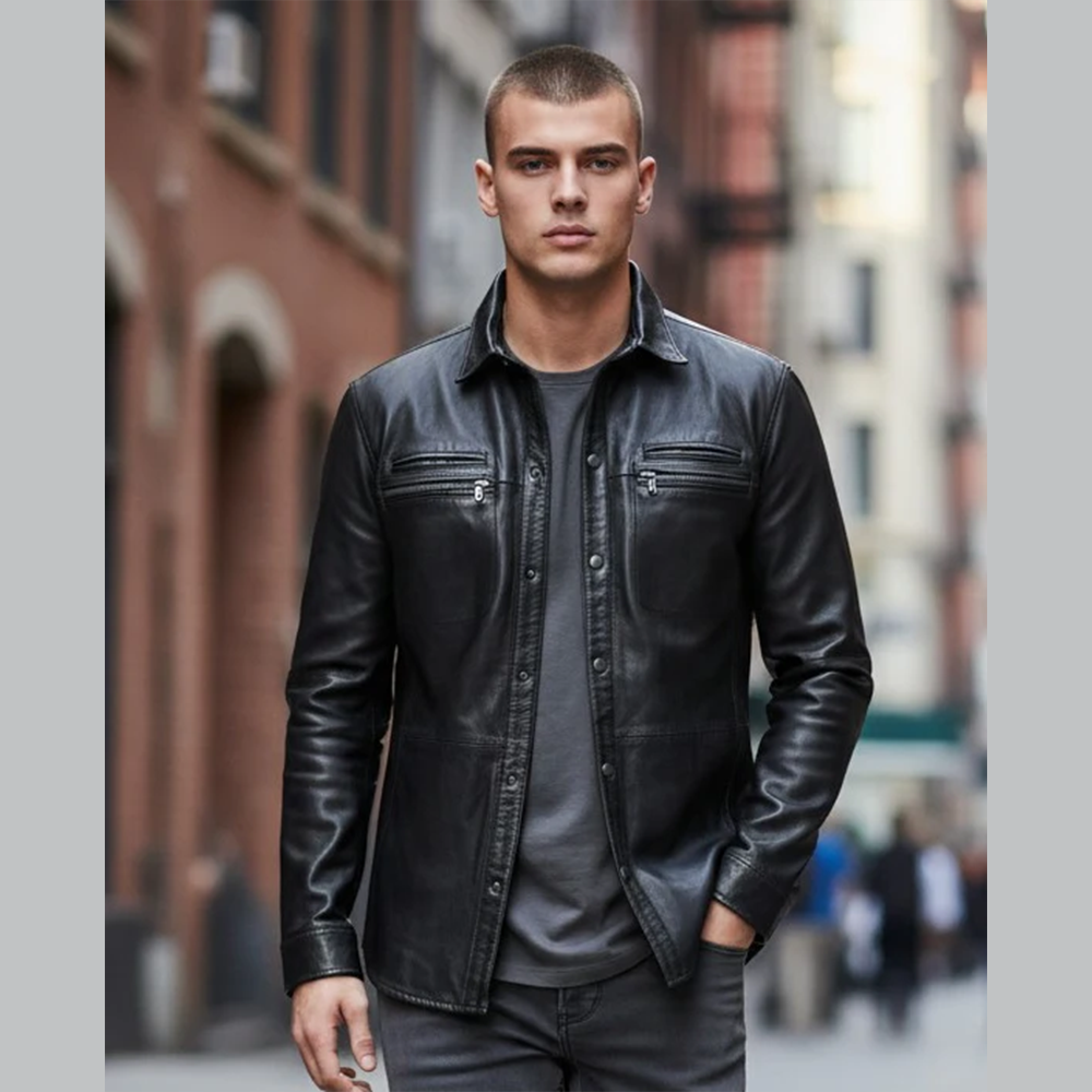 Men’s Genuine Lambskin Leather Shirt – Soft Sheep Leather Full Sleeve Design