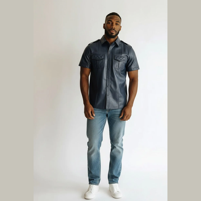 Men’s Lamb Leather Police Shirt – Quilted Gay Fetish Leather Shirt