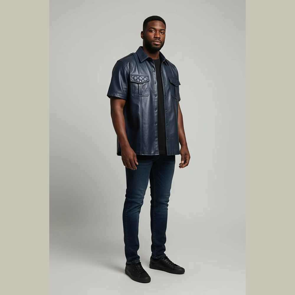 Men’s Lamb Leather Police Shirt – Quilted Gay Fetish Leather Shirt