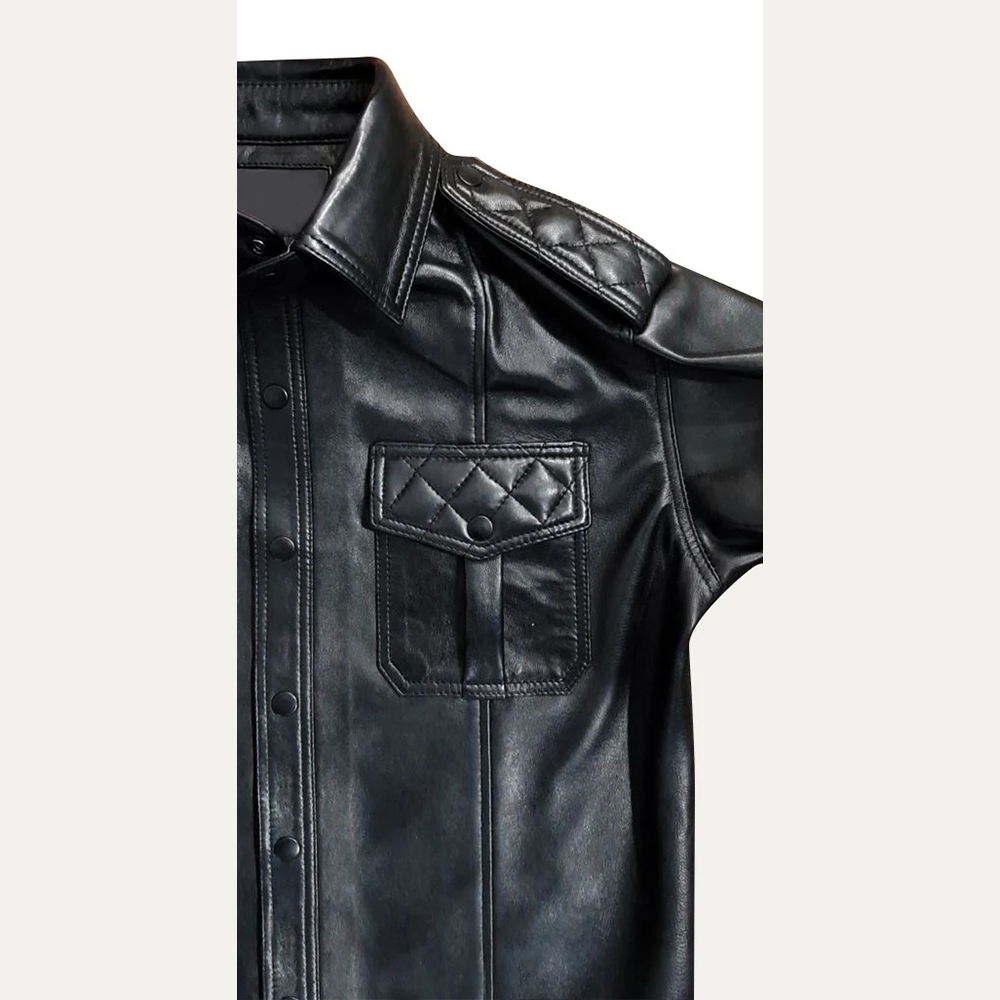 Men’s Lamb Leather Police Shirt – Quilted Gay Fetish Leather Shirt