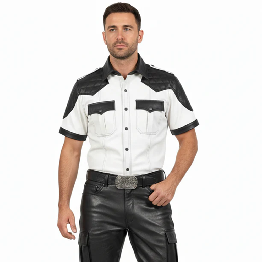Men's Lamb Leather Police Shirt with Quilted Panels – Club & BLUF Style