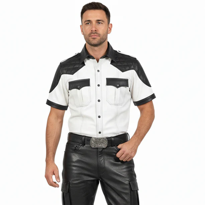 Men's Lamb Leather Police Shirt with Quilted Panels – Club & BLUF Style
