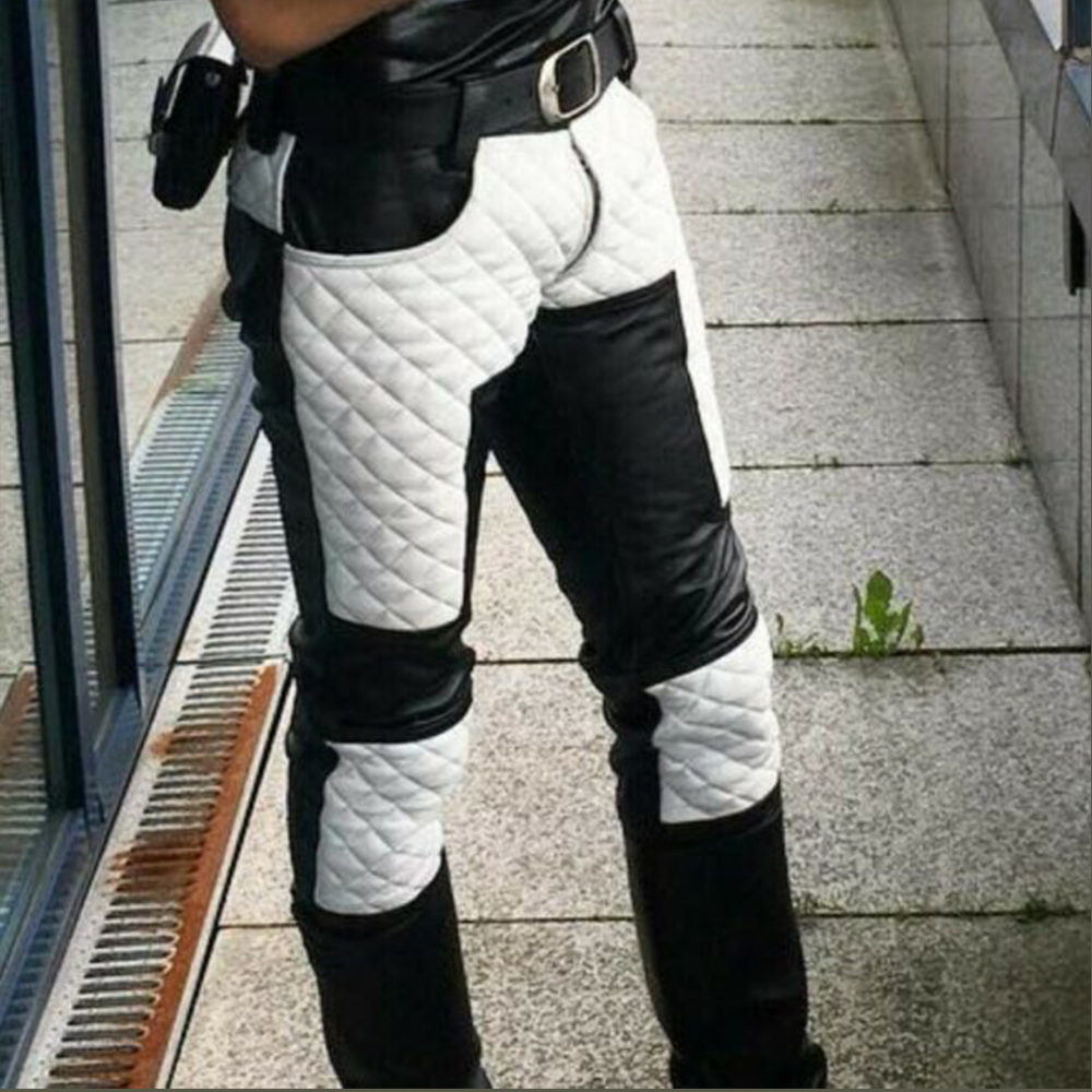 Men's Leather Biker Pants – Black & White Quilted Cowhide