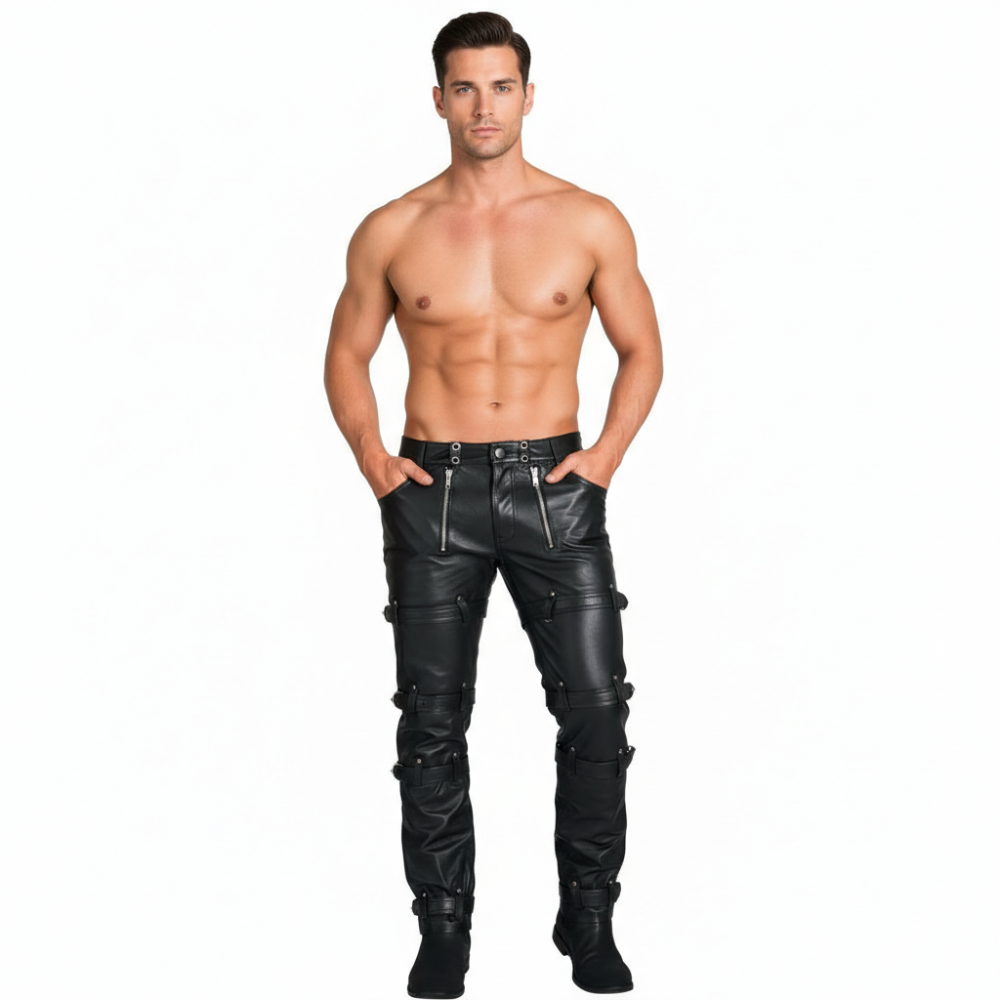 Men’s Leather Chastity Pants – Full Grain Cowhide with Restraint Straps & Zippers