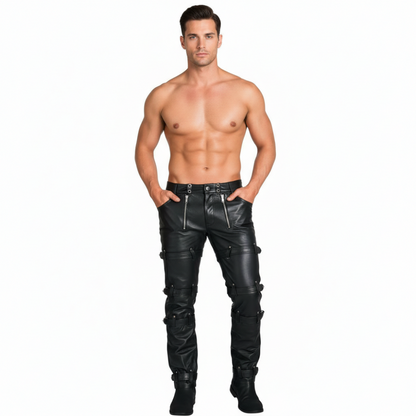 Men’s Leather Chastity Pants – Full Grain Cowhide with Restraint Straps & Zippers