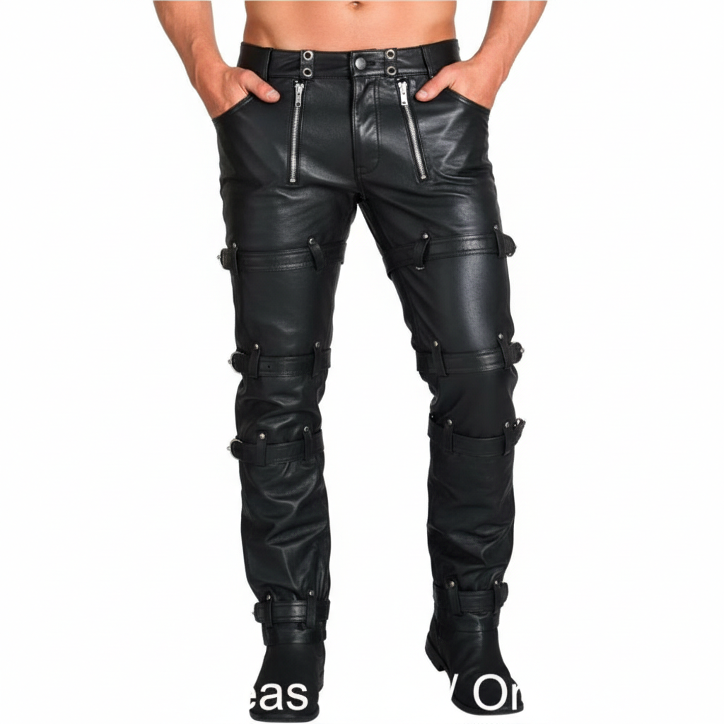 Men’s Leather Chastity Pants – Full Grain Cowhide with Restraint Straps & Zippers