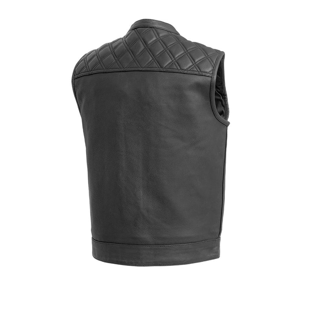 Men's Genuine Cowhide Leather Biker Vest with Contrast Stitch Detailing