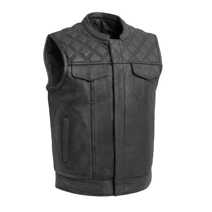 Men's Genuine Cowhide Leather Biker Vest with Contrast Stitch Detailing
