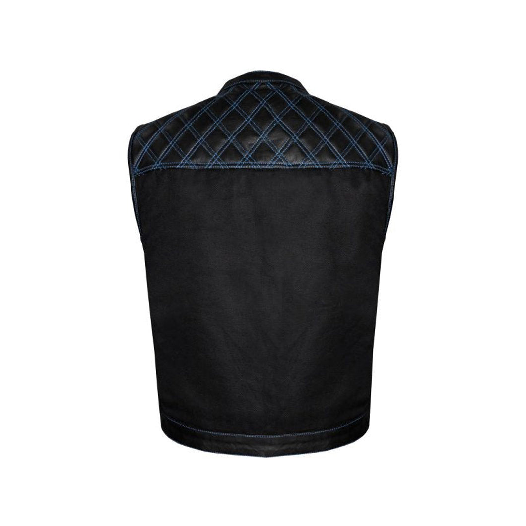 Men's Genuine Cowhide Leather Biker Vest with Contrast Stitch Detailing