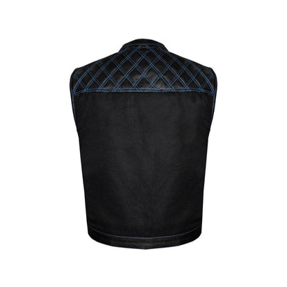 Men's Genuine Cowhide Leather Biker Vest with Contrast Stitch Detailing