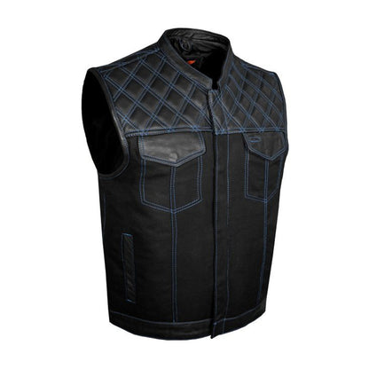 Men's Genuine Cowhide Leather Biker Vest with Contrast Stitch Detailing