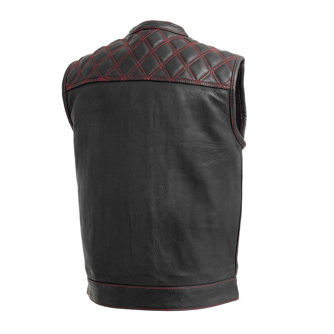 Men's Genuine Cowhide Leather Biker Vest with Contrast Stitch Detailing
