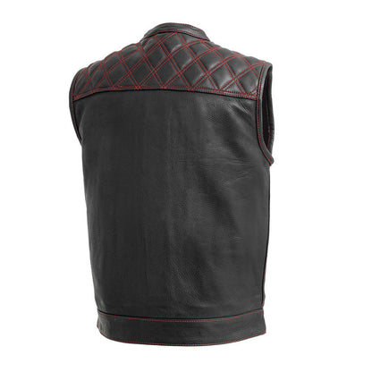 Men's Genuine Cowhide Leather Biker Vest with Contrast Stitch Detailing