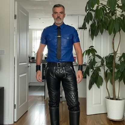 Men’s Quilted Cowhide Leather Carpenter Biker Pants