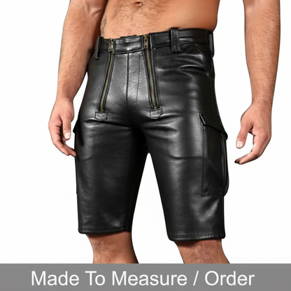 Men’s Real Cowhide Leather Carpenter Shorts with Cargo Pockets