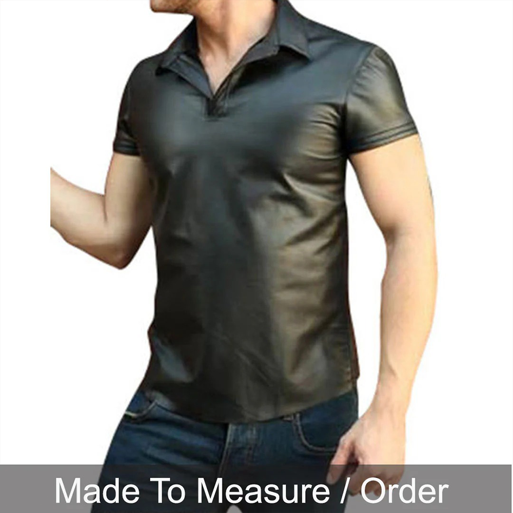 Men’s Real Lambskin Polo – Short-Sleeve Leather Shirt in 3 Color Options