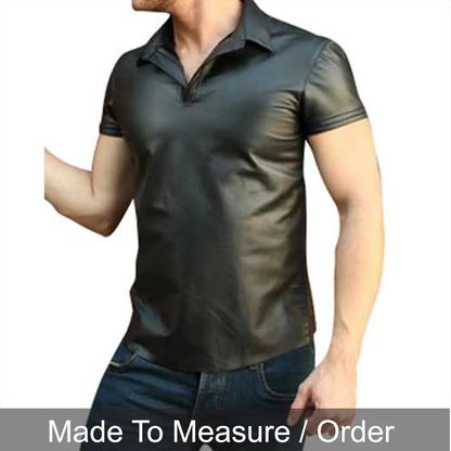 Men’s Real Lambskin Polo – Short-Sleeve Leather Shirt in 3 Color Options