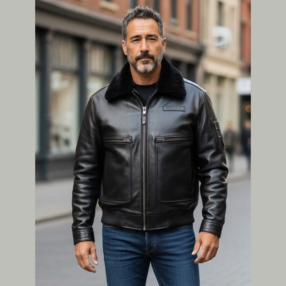 Men's Real Leather Flying Jacket Pilot / Aviator / Bomber + Detachable Fur Collar