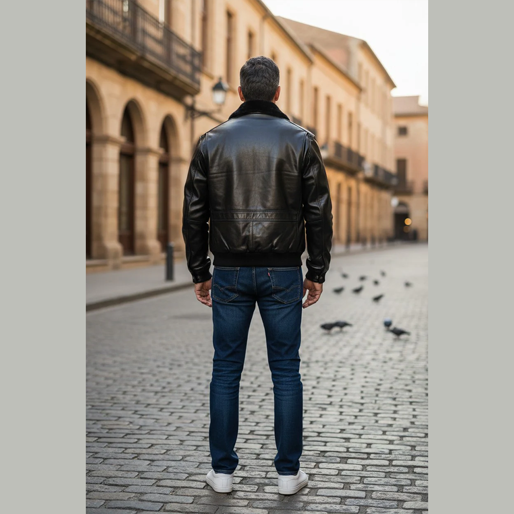 Men's Real Leather Flying Jacket Pilot / Aviator / Bomber + Detachable Fur Collar