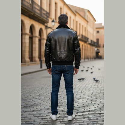 Men's Real Leather Flying Jacket Pilot / Aviator / Bomber + Detachable Fur Collar