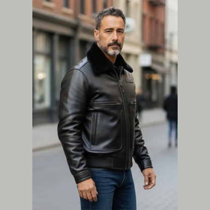 Men's Real Leather Flying Jacket Pilot / Aviator / Bomber + Detachable Fur Collar