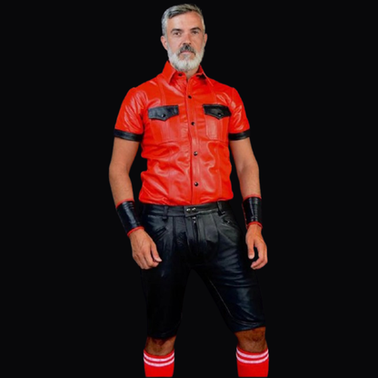 Men’s Real Leather Shirt - Shorts Set & Wristbands