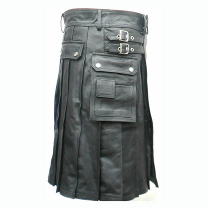 Men’s Real Leather Utility Kilt – Clubwear Style with Cargo Pockets