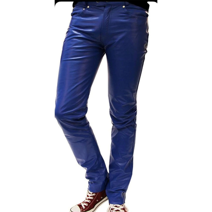 Men’s Slim Fit Leather Pants – 501 Style Cowhide Biker & Casual Trousers