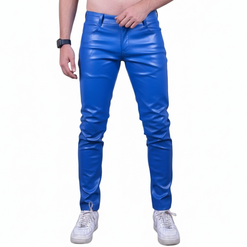 Men’s Slim Fit Leather Pants – 501 Style Cowhide Biker & Casual Trousers