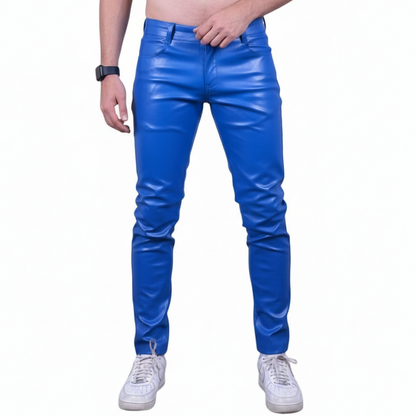 Men’s Slim Fit Leather Pants – 501 Style Cowhide Biker & Casual Trousers