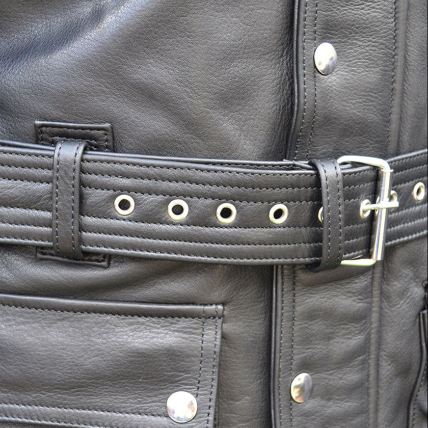 Mens Germain Black Leather Jacket Closeup