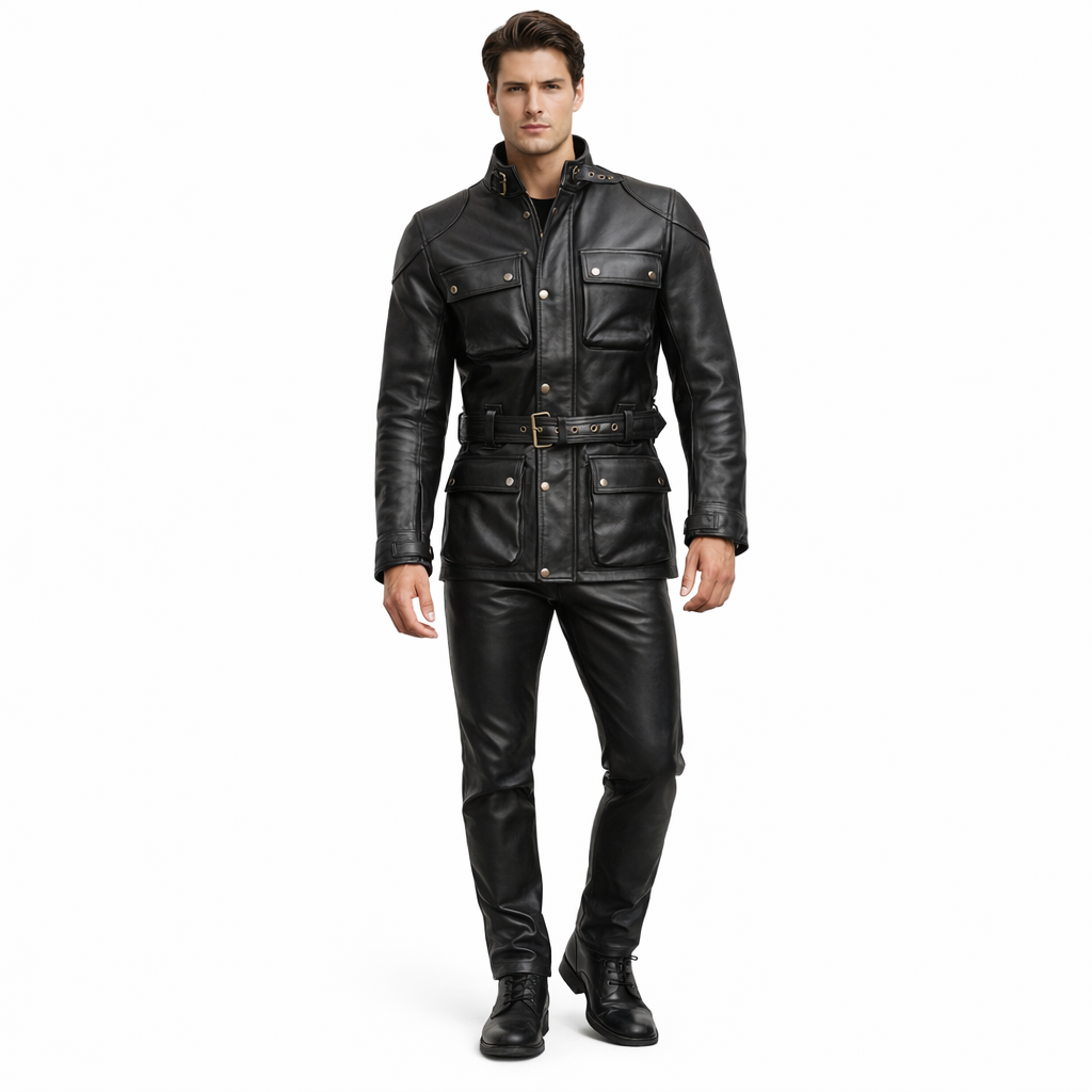 Men’s Genuine Cowhide German Black Leather Jacket – Stylish, Durable, with YKK Zippers & 4 Pockets
