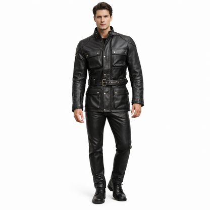 Men’s Genuine Cowhide German Black Leather Jacket – Stylish, Durable, with YKK Zippers & 4 Pockets