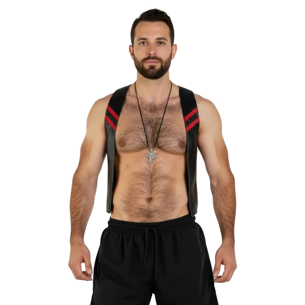 Men’s Cowhide Leather Bartender Vest with Contrast Panels