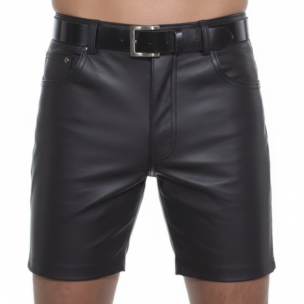 Men’s Real Cowhide Leather Slim Fit Shorts with 5 Pockets
