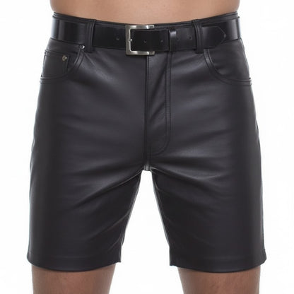 Men’s Real Cowhide Leather Slim Fit Shorts with 5 Pockets
