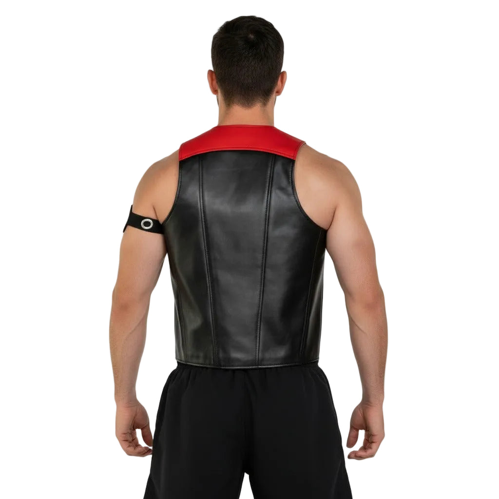 Men’s Cowhide Leather Bartender Vest with Contrast Panels