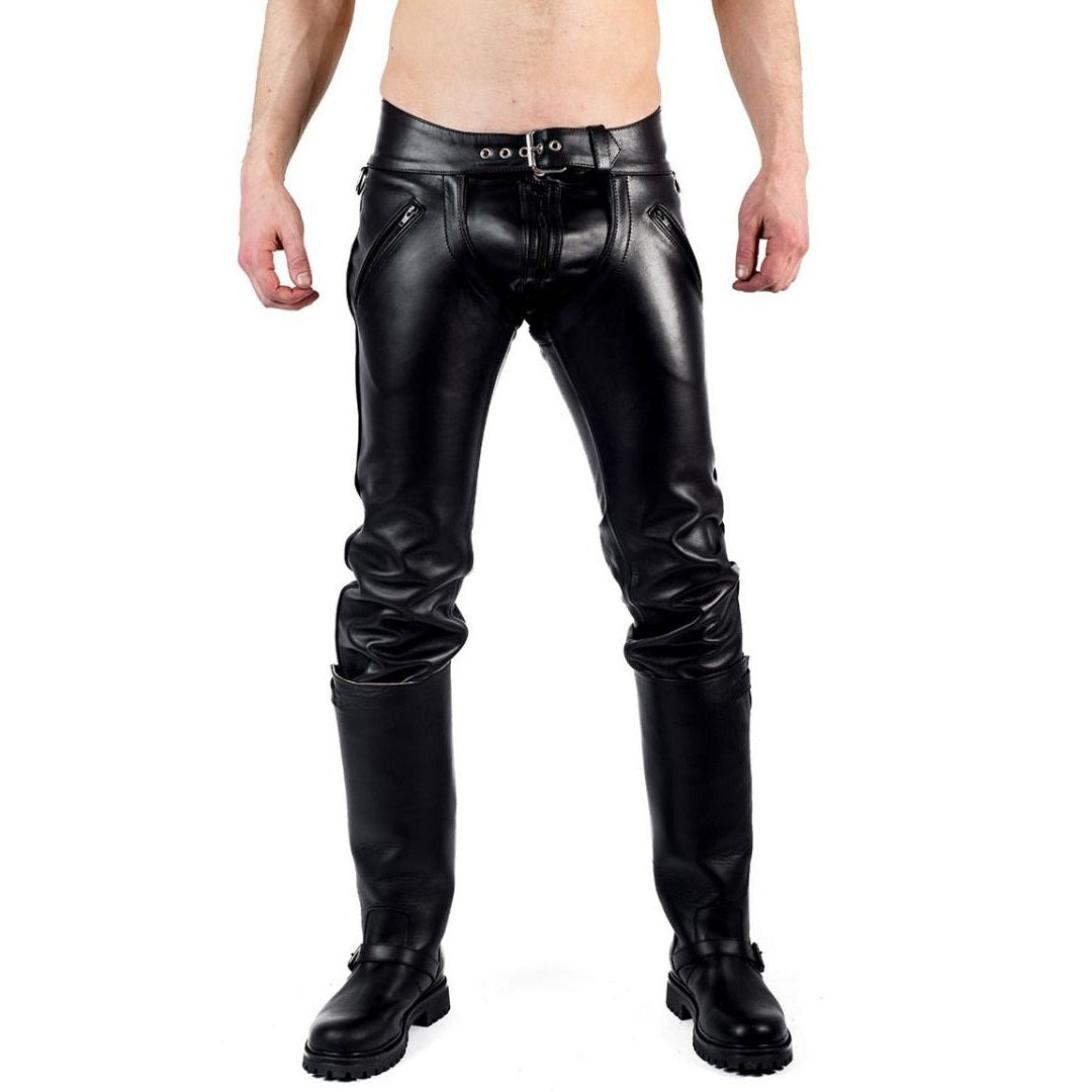 Men’s Genuine Cowhide Leather BLUF Biker Chaps with Removable Brief