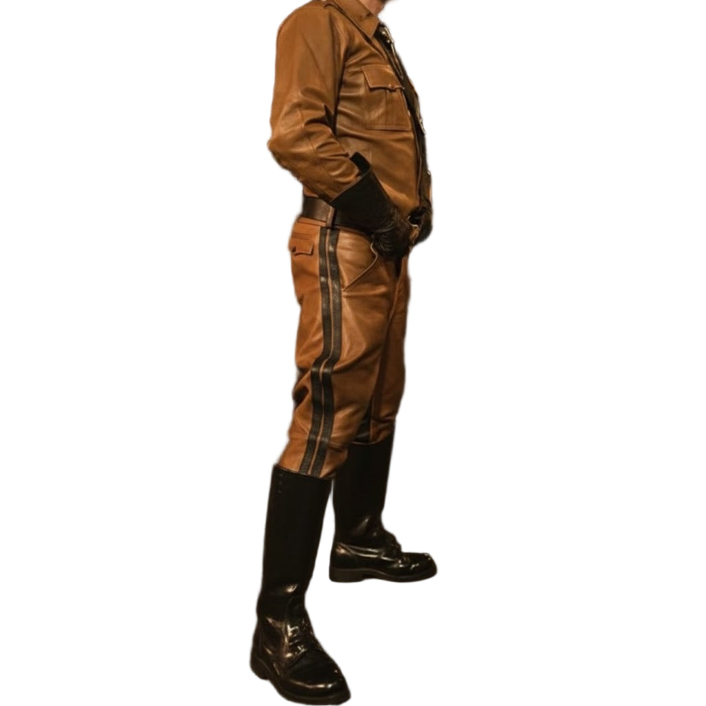 Men’s Leather Jodhpur Breeches & Police Shirt with Side Stripes
