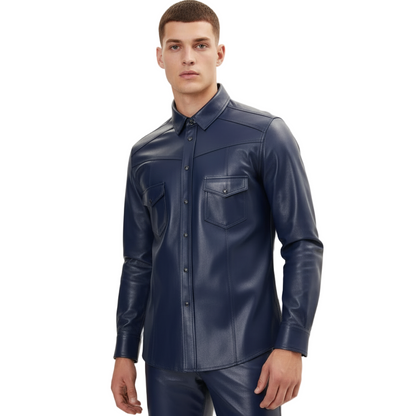 Men’s Slim Fit Genuine Lambskin Leather Shirt – Long Sleeve Button-Up in Multiple Colors