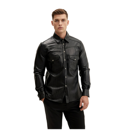 Men’s Slim Fit Genuine Lambskin Leather Shirt – Long Sleeve Button-Up in Multiple Colors