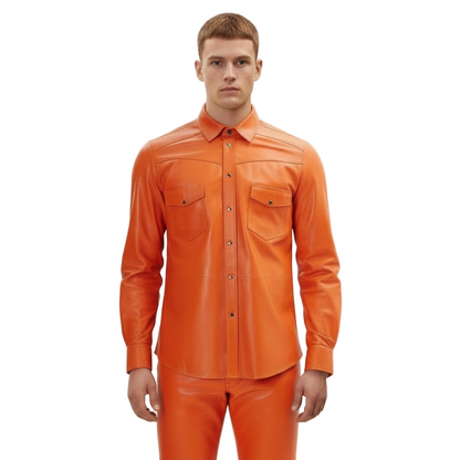 Men’s Slim Fit Genuine Lambskin Leather Shirt – Long Sleeve Button-Up in Multiple Colors