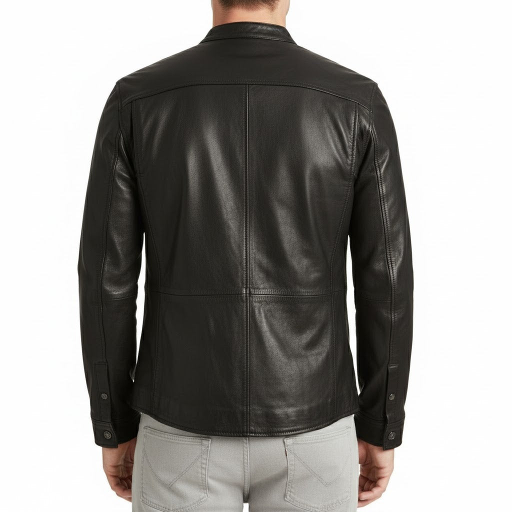 Men’s Genuine Lambskin Leather Shirt – Soft Sheep Leather Full Sleeve Design