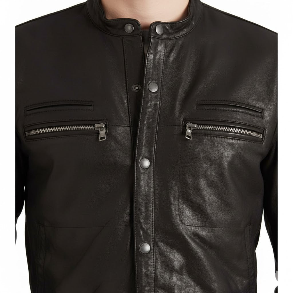 Men’s Genuine Lambskin Leather Shirt – Soft Sheep Leather Full Sleeve Design