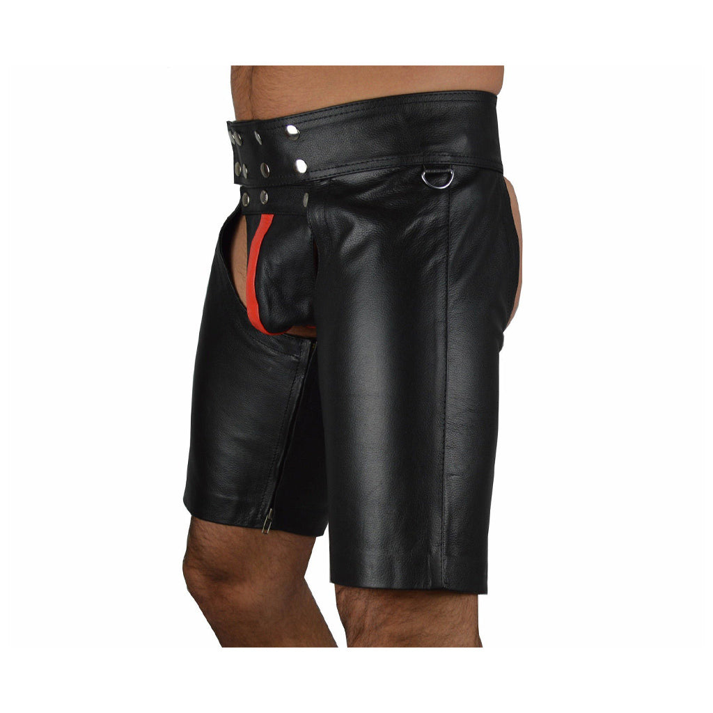 Men’s Real Cowhide Leather Chaps Shorts with Detachable Codpiece