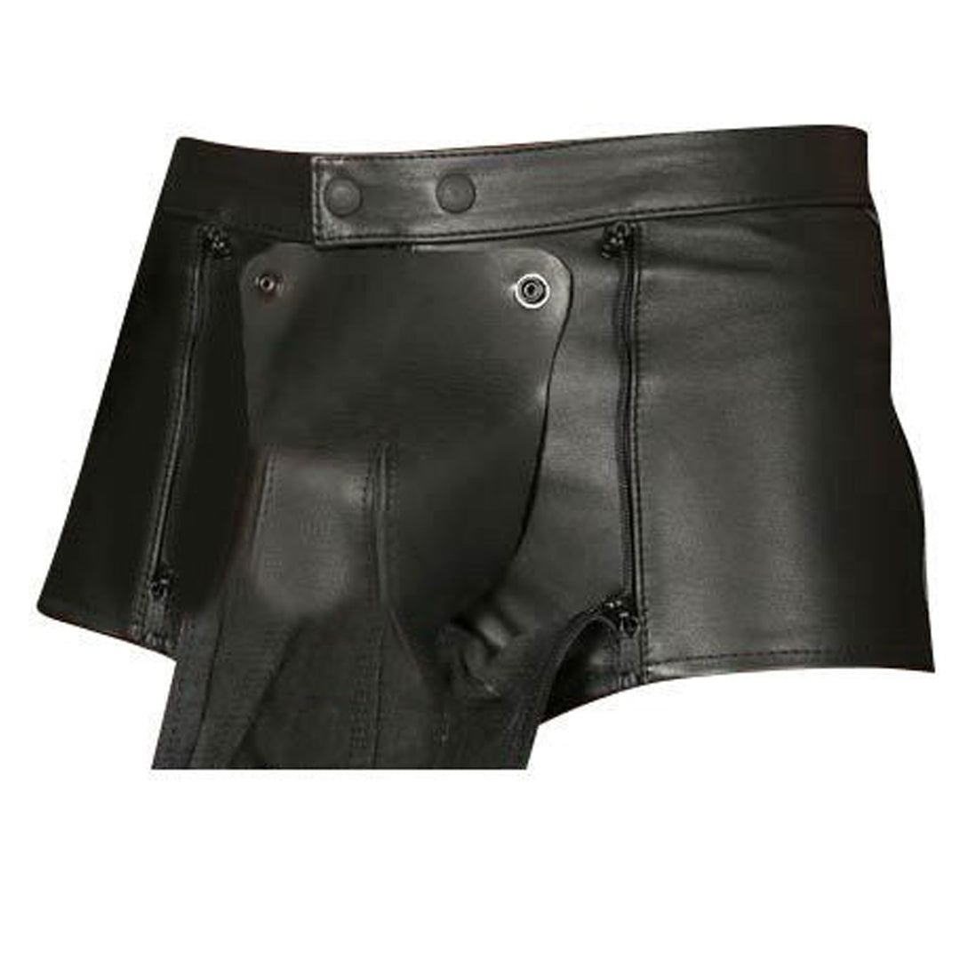 Men’s Leather Chastity Shorts with Lock System – Free Padlocks