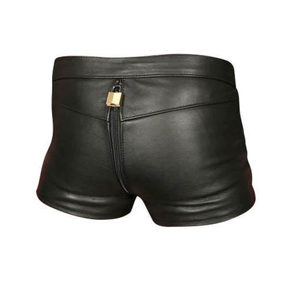 Real Cowhide Leather Locking Shorts | Chrome Hardware | Lockable Rear Zip | Structured Front Pouch | Fetish Clubwear | Free Padlocks