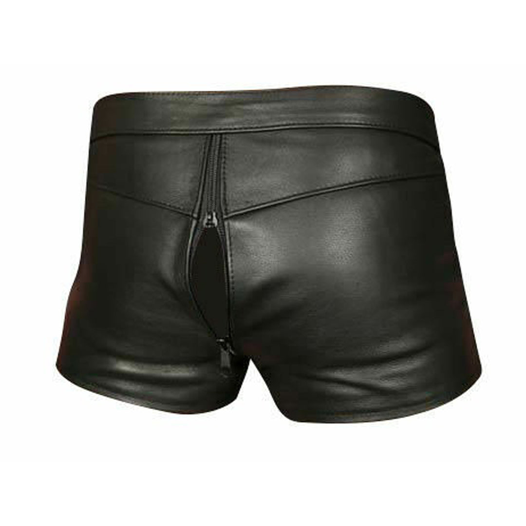 Real Cowhide Leather Locking Shorts | Chrome Hardware | Lockable Rear Zip | Structured Front Pouch | Fetish Clubwear | Free Padlocks